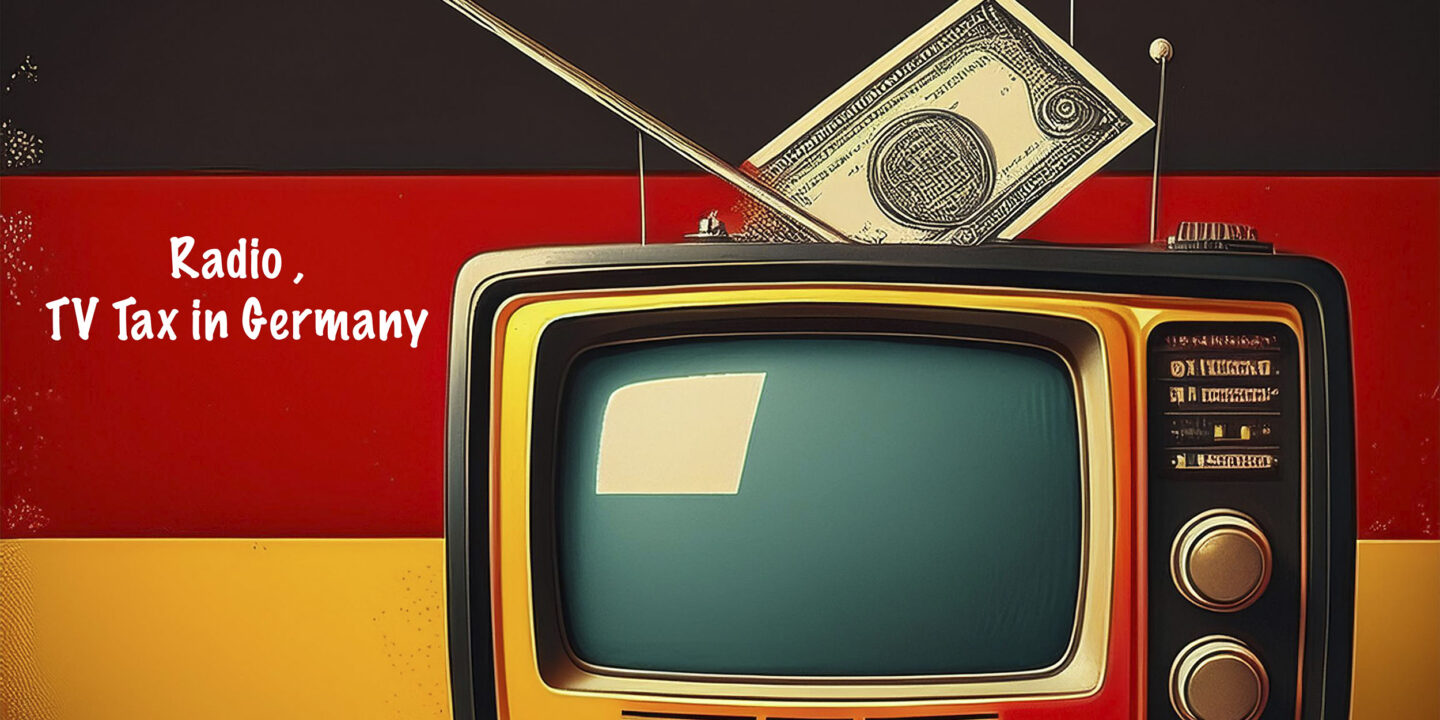 Illustration showing TV, radio, and mail notice related to Rundfunkbeitrag in Germany