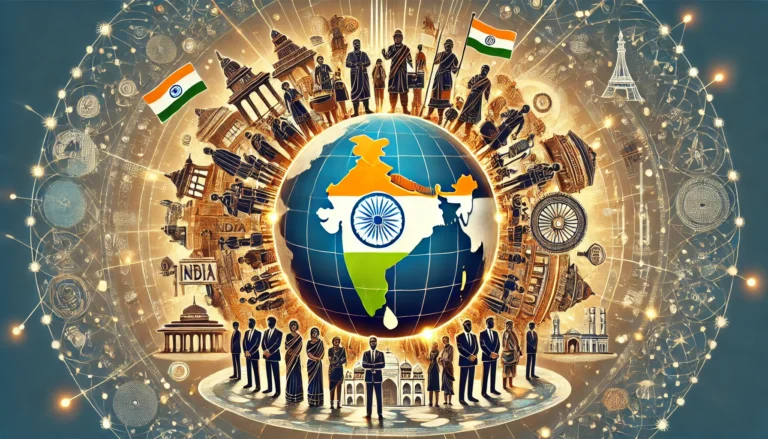 DALL·E 2024-11-12 23.43.47 - A detailed illustration emphasizing the global impact of India’s diaspora, which includes over 30 million individuals living abroad