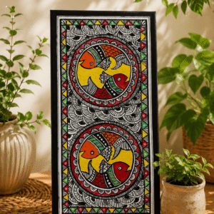 Madhubani Art : Hand Painted Twin Fish Harmony
